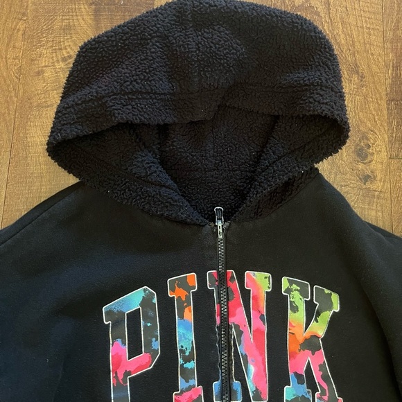 PINK by Victoria’s Secret full zip hooded jacket Sz medium Sherpa - Picture 3 of 6
